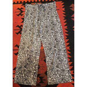 Tahari Women's Paisley Black & White Wide-Leg Pants Lightweight Large
